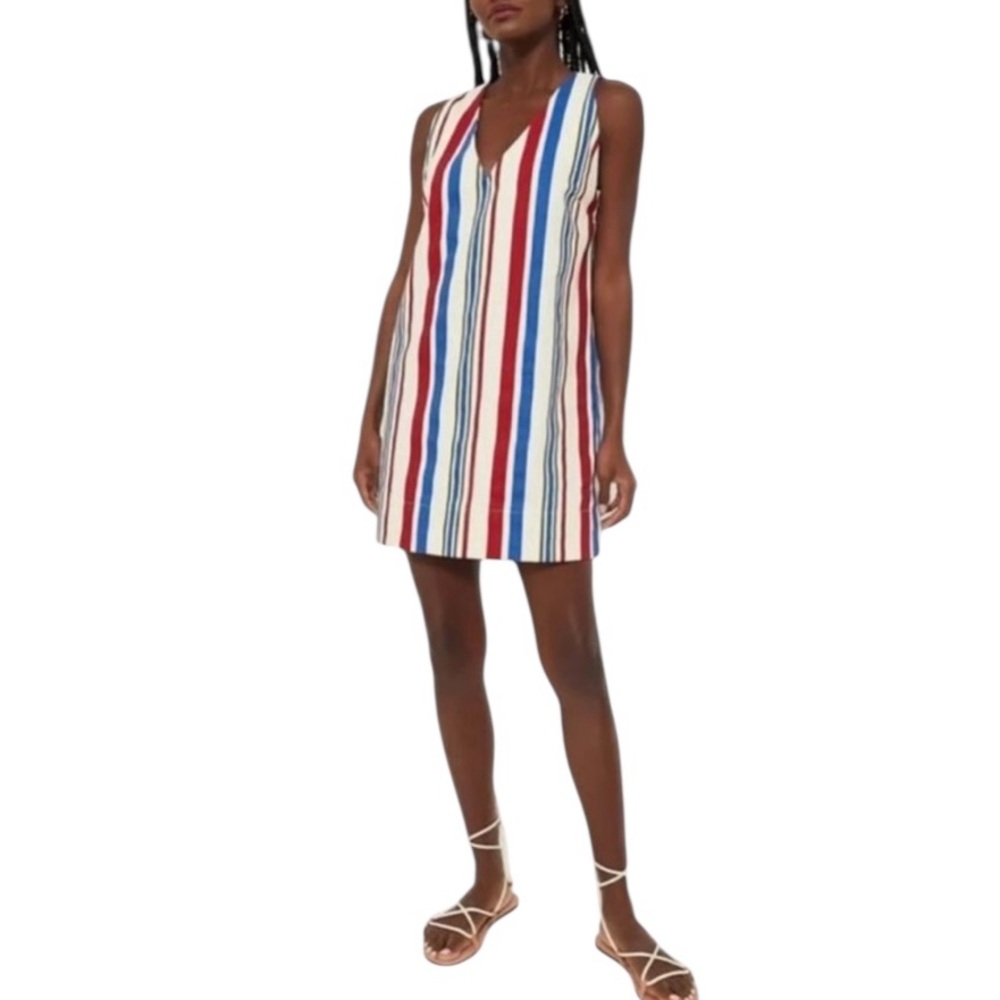 Pomander Place L Americana Stripe Kira Mini Dress Preppy Coastal Pockets Stripes